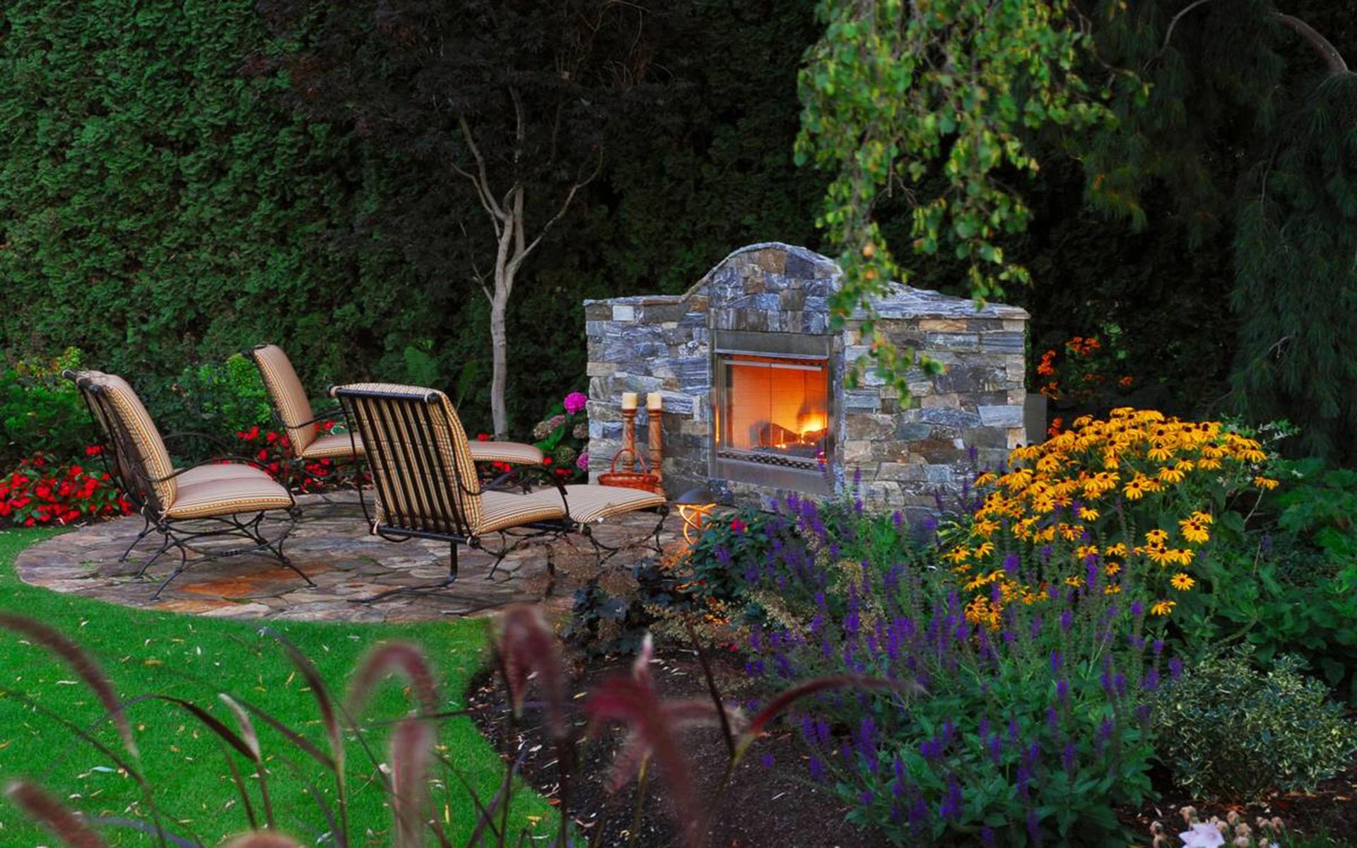 natural gas outdoor fireplace - featured garden project Nanaimo
